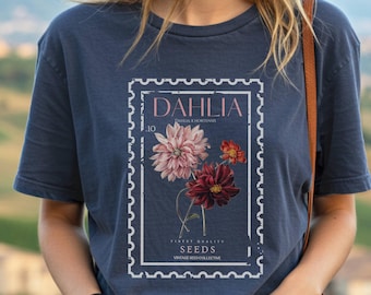 Dahlia Flower Shirt Plant Person Gift Wild Flower Tee Vintage Floral Graphic Gardening Plant Lady Present Birthday Best Friend Gardener