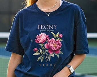 Peony Tee Shirt Plant Lover Gift Women Birthday Present Cottagecore Peonies Gardening Mom Shirt Vintage Style Botanical Tshirt Flower Tee