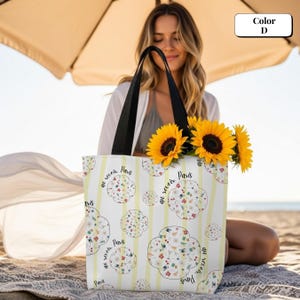 Cute Tote Bag Women Gift For French Teacher Vacation Eco Friendly Gift Paris France Market Bag Cherries & Flowers Gift For Mom Birthday