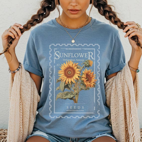 Sunflower Shirt Botanical Wildflower Graphic Tee Farmers Market Shirt Women Vintage Floral Top Cottagecore Aesthetic Casual Weekend Outfit