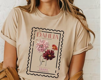 Womens Tee Shirt Flower Botanical Gardening Mom Dahlia Grower Cottagecore Tshirt Vintage Style Floral Shirts Nature Aesthetic Garden Lover