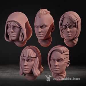 3D Gedruckte Köpfe der Kriegsschwestern x5 - Grimdark - DakkaDakka Miniatures