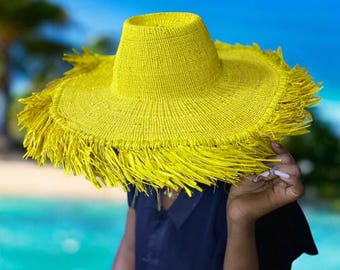 Handmade Ghana Straw Sun Hat: Woven Beach Hat, Wall Decor Authentic Natural African Handwoven Beach Summer Sun Hat  main image 2