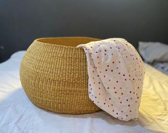Handwoven Round Storage Basket with Handles: Eco-Friendly Laundry Hamper