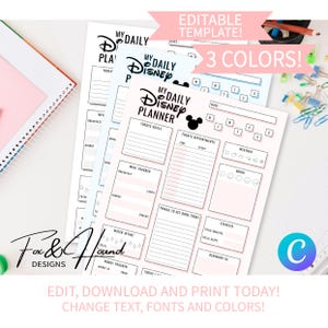 Daily Disney Planner 3-in-1, Multi-color Templates, Fully Editable and Customizable