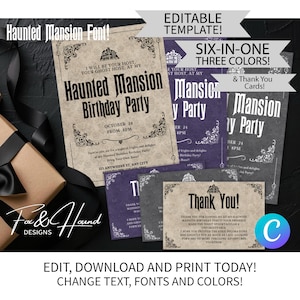 Haunted Mansion, Birthday Party Invitation 6-in-1, Invitation & Announcement Templates, Thank You Cards, Font and Wallpaper Included