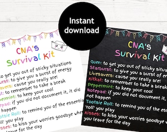 CNA Survival Kit Tag  | Certified Nursing Assistant Printable Survival Kit | Gifts for CNA | CNA Appreciation Week |