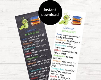 Librarian Survival Kit | Librarian Appreciation Gift | Printable Bookmark for Librarians |