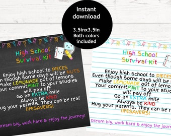 High School Survival Kit | Printable High School Survival Kit | High School Student Gift from Teacher | High School Care Package |