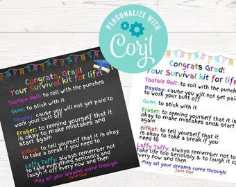 Editable New Graduate Survival Kit Tag | Printable Graduation Survival Kit Gift Tag