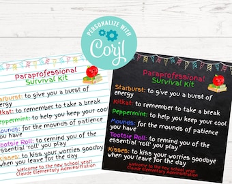 Editable Para professional Survival Kit | Printable Back to School Para Professional Gift Tag | School Appreciation Tag