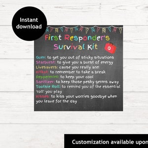 First Responder&#39;s Survival Kit Tag | National First Responder&#39;s Day Appreciation Gift Tag | EMS Appreciation | Printable Survival Kit |
