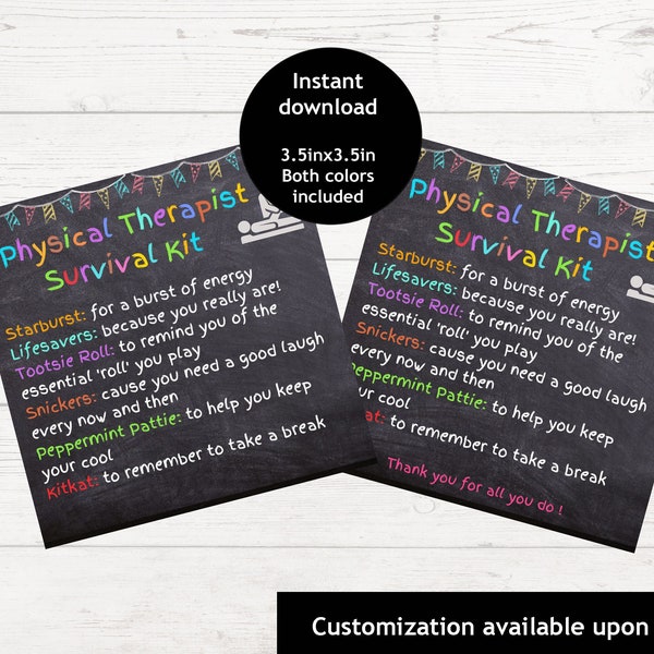 Physical Therapist Survival Kit | Printable Survival Kit | Physical Therapist Appreciation Gift |