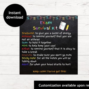 Tag kit di sopravvivenza per esame / Pacchetto di assistenza per esame finale / Kit di sopravvivenza per studio / Kit di sopravvivenza stampabile /