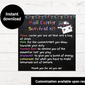 Postbote Survival Kit Anhänger | Printable Survival Kit Mail Carrier | Post Mitarbeiter Wertschätzung Geschenk |