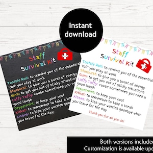 Staff Survival Kit | Printable Survival Kit Tag | Staff Appreciation Gift Tag |