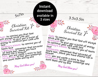 Printable Christian Survival Kit | Gift Ideas for Christians | Women's Bible Study Encouragement Gift | Printable Religious Gift Ideas |