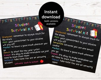 Student Survival Kit | Printable Back to School Student Survival Kit | Gifts for Students Going Back to School