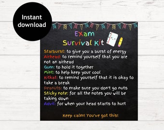 Exam Survival Kit Tag | Final Exam Care Package | Studying Survival Kit | Printable Survival Kit |