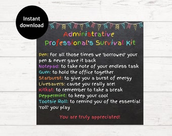 Administrative Professional's Survival Kit Tag | Administrative Professional Gifts | Administrative Assistant Day |