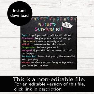 Nurse Survival Kit Tag | National Nurse Appreciation Week Gift Tag | Gifts for RN | Care Package for Nurse | Printable Survival Kit