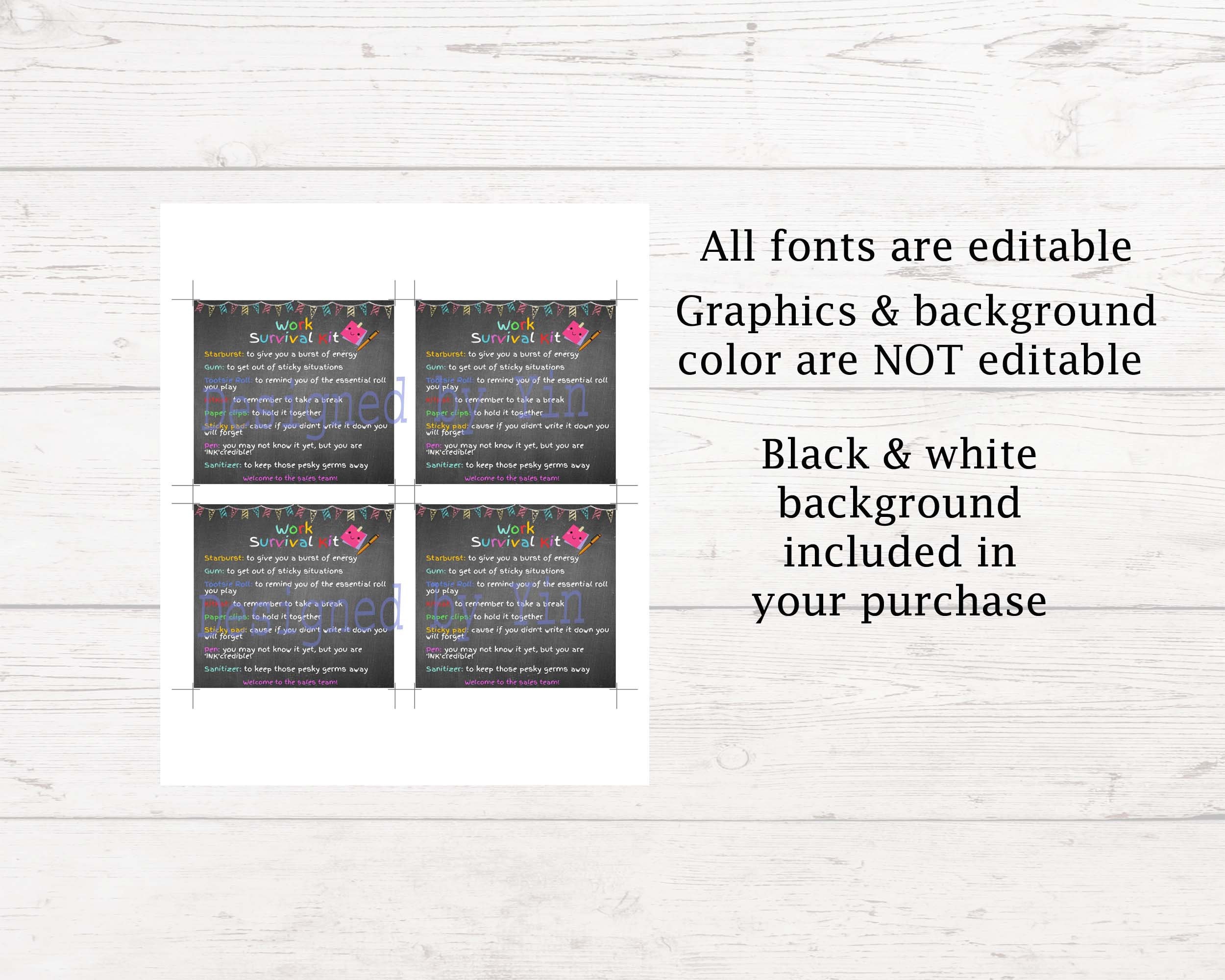 Editable Work Survival Kit Survival Kit for New Staff and Employee ...