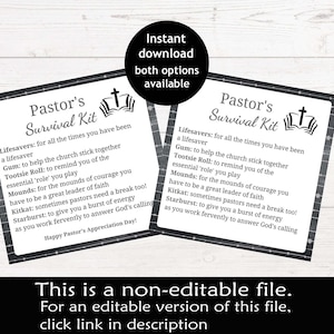 Pastors Survival Kit | Printable Survival Kit | Pastor Appreciation Gift | Thank You Pastor |