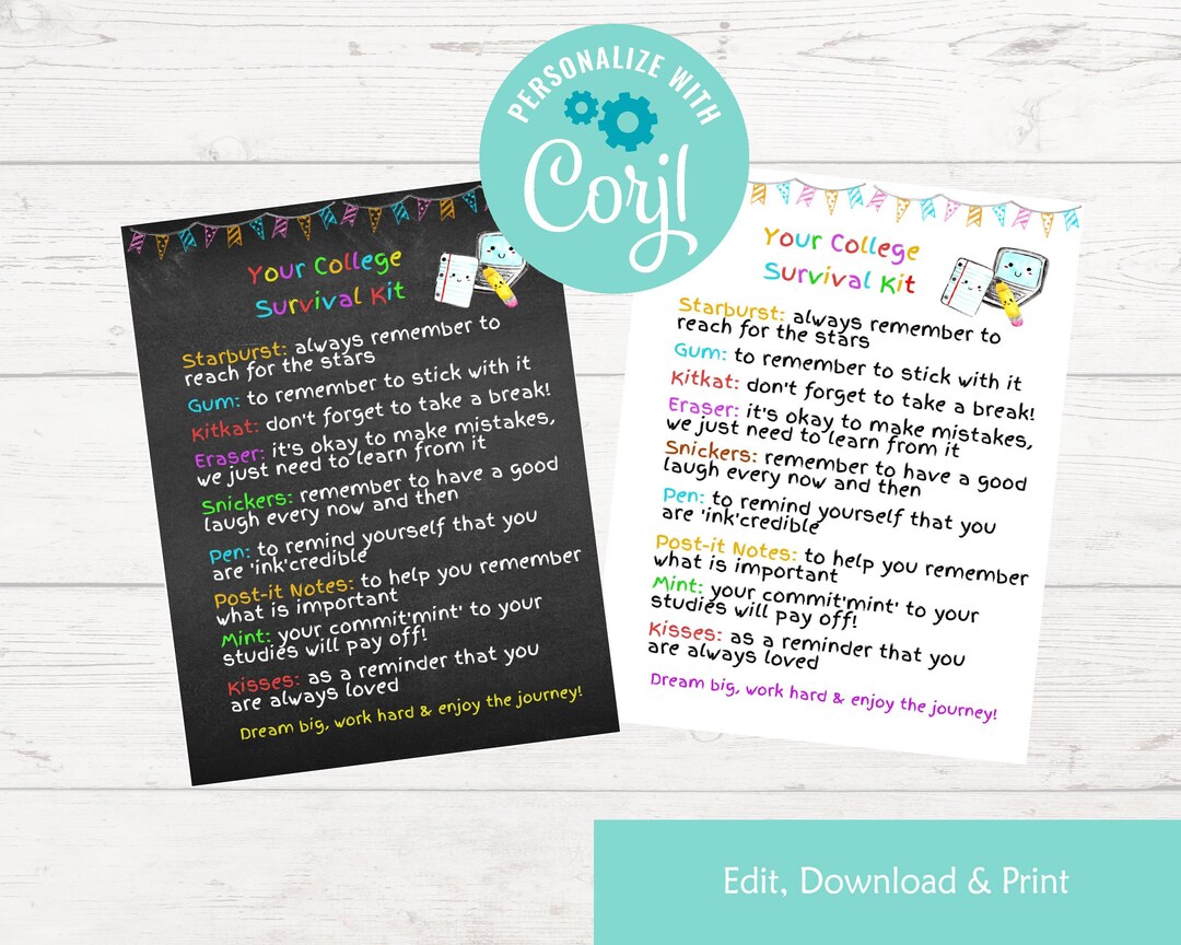Editable College Survival Kit Printable College Survival Kit Going Away ...