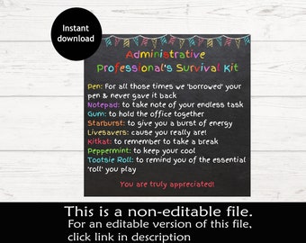 Administrative Professional Day Gift Tag | Secretary Appreciation Day Printable Tag | Administrative Assistant&#39;s Survival Kit Tag |