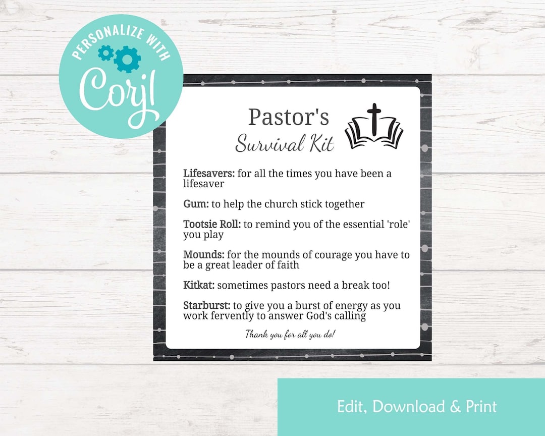 Editable Pastor's Survival Kit | Printable Survival Kit | Christmas ...