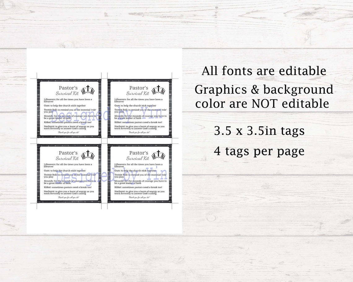 Editable Pastor's Survival Kit Printable Survival Kit Christmas Gift ...