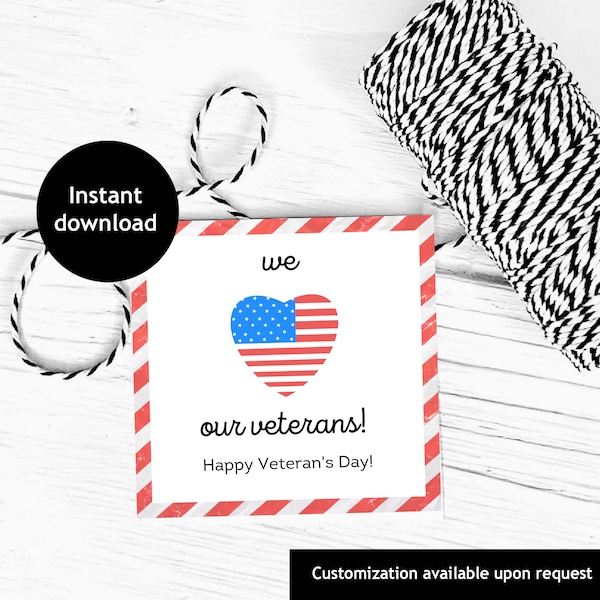 National Veterans Day Printable Tag | Veterans Appreciation Favor Tag | Peppermint Candy Tag | Care Package Tag |