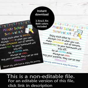 Kit di sopravvivenza per la scuola media / Kit di sopravvivenza stampabile per studente della scuola media / Idee regalo per il ritorno a scuola / Laurea della scuola elementare