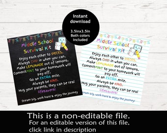 Middle School Survival Kit | Printable Survival Kit for Middle School Student | Back to School Gift Ideas | Elementary School Graduation