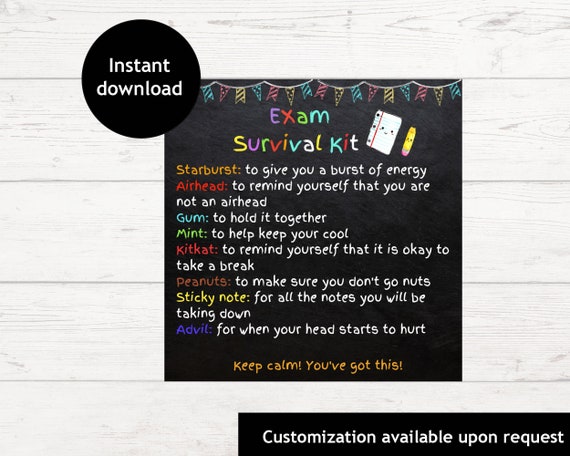 Exam Survival Kit Tag Final Exam Care Package Studying | Etsy