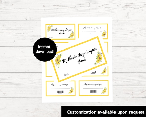 Printable Mother's Day Coupon Book Sunflower Coupon Book