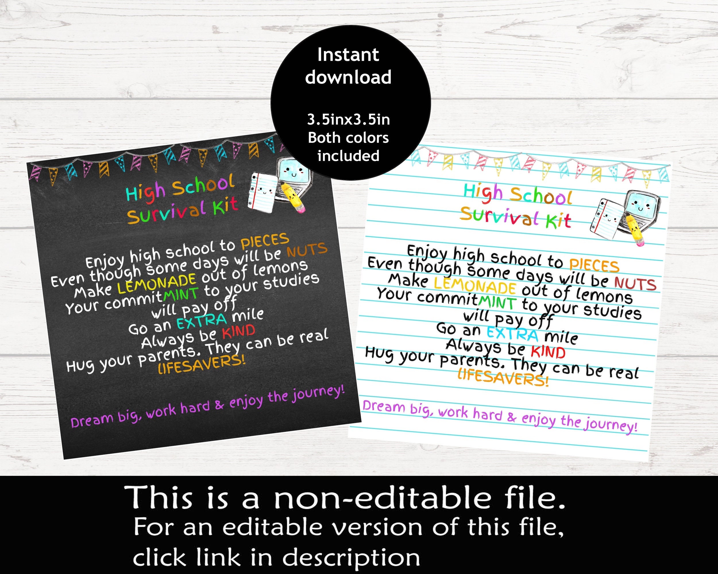 High School Survival Kit | Printable High School Survival Kit | High School Student Gift from Teacher | High School Care Package |