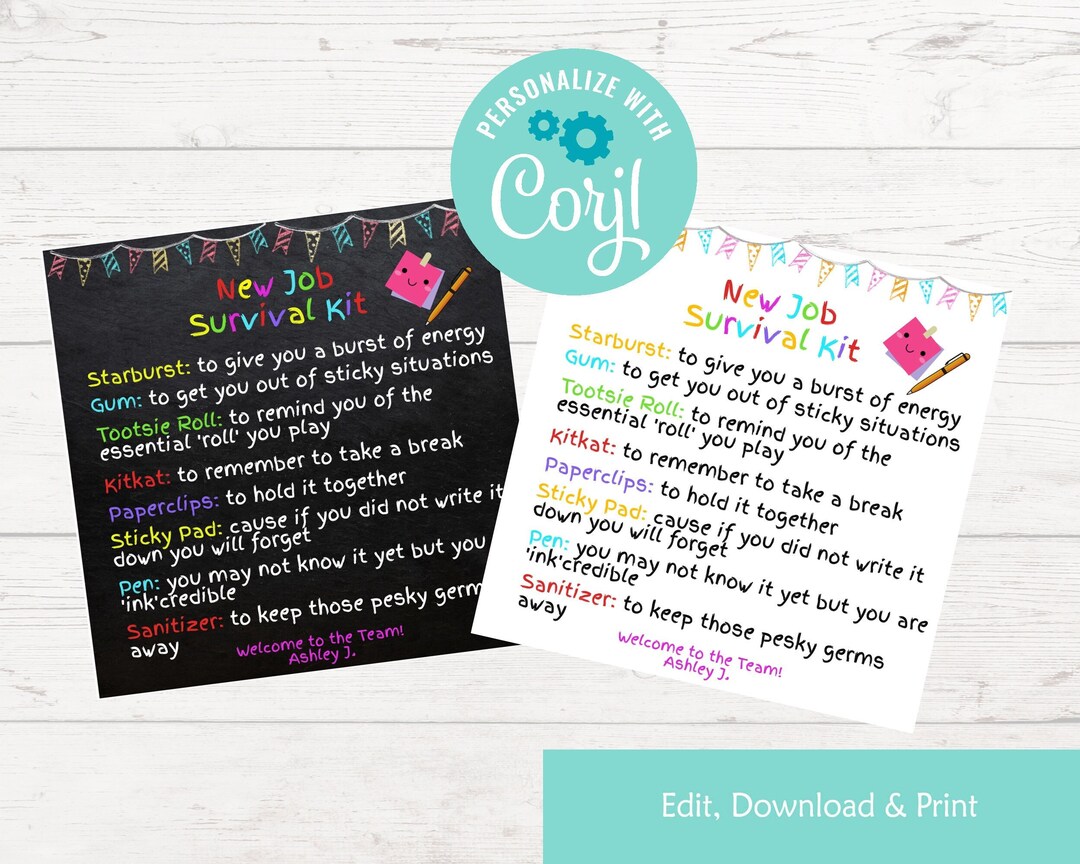 Editable New Job Survival Kit Work Survival Kit Printable Survival Kit New Hire Gift - Etsy