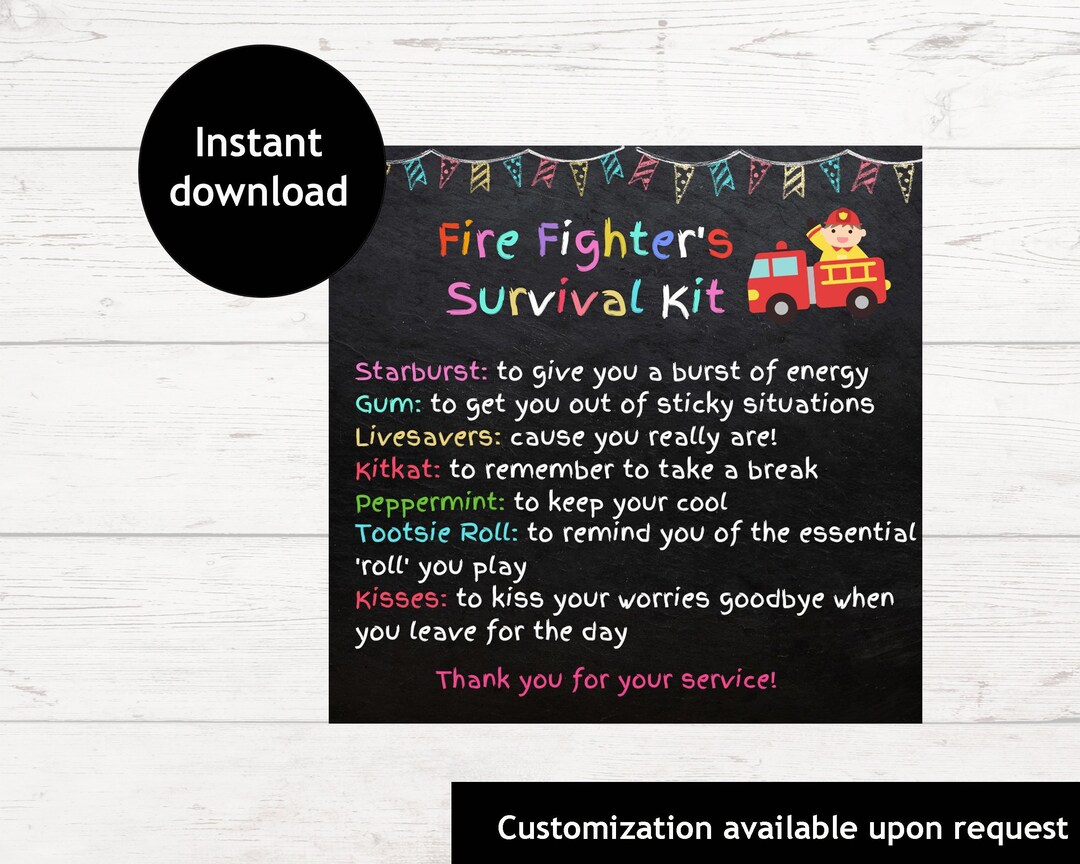 Firefighter Survival Kit | Printable Survival Kit | Firefighter ...