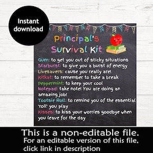 Principal's Survival Kit | Printable Survival Kit Tag | Principal Appreciation Gift Tag | Back to School Gifts