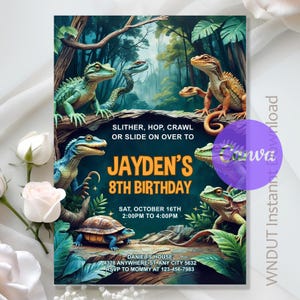 Reptile Birthday Invitation,Reptile Invitation,Reptile Party Invitation,Animal Encounter Party,Instant Download,Editable,Canva Template