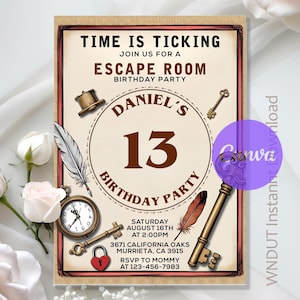 Escape Room Birthday Invitation,Escape Room Invitation,Mystery Party,Detective Invite,Escape Room Party,Instant Download Editable,Canva