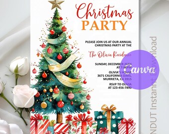 Christmas Party Invitation,Christmas Invitation,Holiday Party Invitation,Christmas Holiday Party,Instant Download,Editable,Canva
