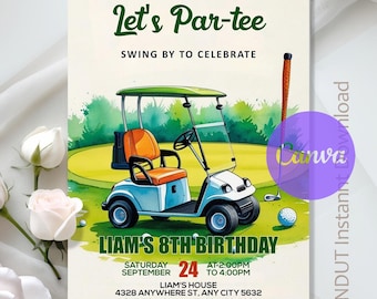 Let's Par Tee Golf Birthday Invitation,Golf Birthday Party,Golf Invitation,Sport Golf Party,Instant Download Editable,Canva