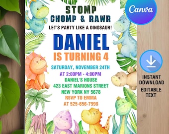 Dinosaur Birthday Invitation,Dinosaur Invitation,Dinosaur Party,Dinosaur Birthday,Dino Invite,Instant Download,Editable,Canva Template