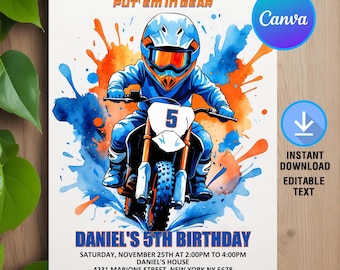 Invitación de cumpleaños de moto de cross, invitación de aventura en moto de cross, invitación de cumpleaños de motocross, invitación de motocicleta, descarga instantánea, editable, Canva