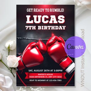 Boxing Birthday Invitation,Boxing Party Invitation,Boxing Gloves Invite,Sport Boxing Party,Instant Download,Editable,Canva