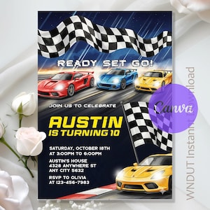 Race Car Birthday Invitation,Racing Car Party, Sport Race Car Birthday party,Car Birthday Party,Instant Download,Editable,Canva