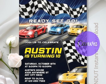 Race Car Birthday Invitation,Racing Car Party, Sport Race Car Birthday party,Car Birthday Party,Instant Download,Editable,Canva