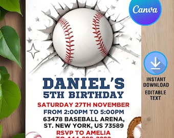 Baseball Birthday Invitation,Baseball Birthday Party,Baseball Invitation,Instant Download,Printable,Editable,Canva Template